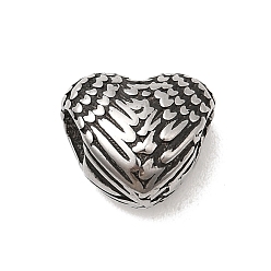 Античное Серебро 304 из нержавеющей стали европейские шарики, бусины с большим отверстием, ионное покрытие (ip), сердце с крыла, античное серебро, 10.5x11.5x8 мм, отверстие : 4 мм