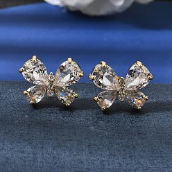 Золотой Серьги-гвоздики в виде бабочки из латуни с прозрачными кубическими циркониями для женщин, золотые, 15x20 мм