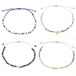 Glass 4Регулируемые браслеты из стеклянного бисера и натурального лазурита для женщин, 11.02 дюйм (28 см)