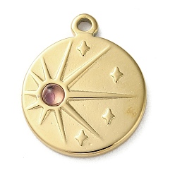 Аметист Вакуумное покрытие pvd 316 подвески из нержавеющей стали, с естественным аметист, плоско-круглые, реальный 18 k позолоченный, 21.5x17.5x3.5 мм, отверстие : 1.8 мм