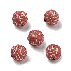 Индийский Красный Покрытие акриловыми шариками, золотой металл обвитыми, цветок, Индийская красная, 11 мм, отверстие : 1.8 мм