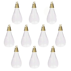 Golden Glass Pendants,  Teardrop, Golden, 31x18mm, 10pcs/set