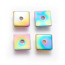 Rainbow Color Ионное покрытие (ip) 304 распорные втулки из нержавеющей стали, квадратный, Радуга цветов, 6x6x0.9 мм, отверстие : 1.2 мм