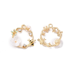 Белый Подвески из эмали и сплава, горный хрусталь с акрилом, золотые, Пчела и цветок, белые, 20x20.5x4.5 мм, отверстие : 1.8 мм