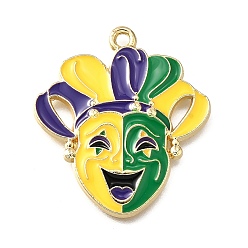 Разноцветный Подвески из эмали и сплава, маска марди гра очарование, стойки покрытие, долговечный, без свинца, без кадмии и без никеля, золотые, красочный, 30x27x2 мм, отверстие : 1.8 мм