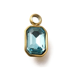 Аквамарин 304 подвески из нержавеющей стали, со стразами, реальный 18 k позолоченный, ион платинт(ip), прямоугольные, аквамарин, 10.5x5.5x3.5 мм, отверстие : 1.8 мм