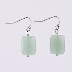 Зеленый Авантюрин Серьги из натурального зеленого ограненного авантюрина, с 304 штифтами из нержавеющей стали с шаровой головкой и 316 хирургическими крючками для серег из нержавеющей стали, прямоугольные, 32 мм , штифт: 0.6 мм