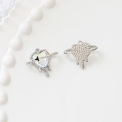 Clear AB Glass Pendants, with Platinum Alloy Finding, Heart Charms, Clear AB, 19x21mm