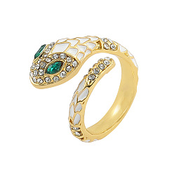 Белый Кольца-манжеты из цинкового сплава со змеиной эмалью и стразами для женщин, золотые, белые, внутренний диаметр: 18 мм