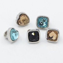 Mixed Color 304 Stainless Steel Heart and Square Slide Charms, with Glass Cabochons, Mixed Color, 9~10x9~10x11mm, Hole: 4mm