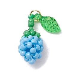 Темно-Голубой Подвески-розы из стеклянных бус, с настоящими 18позолоченными 304 кольцами из нержавеющей стали и акриловыми листьями, глубокое синее небо, 18x8x7.5 мм