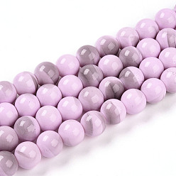 Сливовый Выпечки нарисованных стеклянных бусин прядей, круглые, два тона, слива, 10~10.5 мм, отверстие : 1.4 мм, около 84~87 шт / нитка, 31.10~32.28 дюйм (79~82 см)