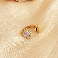 Shell Shape 304 открытые манжеты из нержавеющей стали, реальный 18 k позолоченный и цвет нержавеющей стали, формы раковины, внутренний диаметр: 18 мм