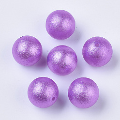 Violet Acrylic Imitation Pearl Beads, Wrinkle/Textured, Round, Violet, 20x19mm, Hole: 2.5mm, about 110pcs/500g