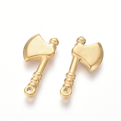 Real 18K Gold Plated 304 Stainless Steel Pendants, Axe, Ion Plating(IP), Real 18K Gold Plated, 24.5x11x3mm, Hole: 1.6mm