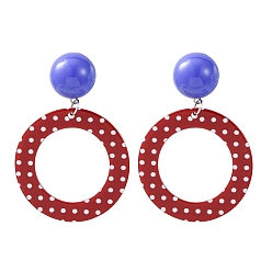 Темно-Красный Серьги-гвоздики из сплава и смолы, кольцеобразная форма с точечным узором, платина, темно-красный, 58x39.5 мм