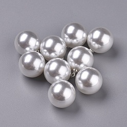 White Acrylic Imitation Pearl Pendants, with Platinum Plated Alloy Findings, Round, White, 20x16mm, Hole: 1.6mm