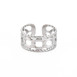 Stainless Steel Color Non-Tarnish 304 Stainless Steel Curb Chain Shape Open Cuff Ring for Women, Stainless Steel Color, US Size 10 1/2(20.1mm)