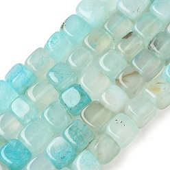 Бледно-бирюзовый Естественные выветрившиеся агатовые бусины, окрашенная и подогревом, кубические, бледные бирюзовая, 9~10x9~10x9~10 мм, отверстие : 1 мм, около 40 шт / нитка, 14.37'' (36.5 см)