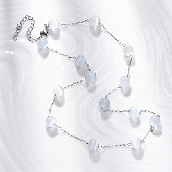 Белый Дым 304 круглые бусины кошачий глаз из нержавеющей стали, ожерелья ручной работы для женщин, цвет нержавеющей стали, серый, 17.01 дюйм (43.2 см)