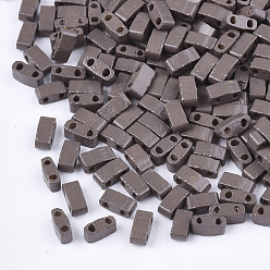 Gray 2-Hole Baking Paint Glass Seed Beads, Rectangle, Gray, 4.5~5.5x2x2~2.5mm, Hole: 0.5~0.8mm