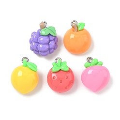 (52) Непрозрачная лаванда Подвески из непрозрачной смолы с изображением фруктов, разнообразные, с 201 петлей из нержавеющей стали, разноцветные, 19.5~21x15.5~16x10~11.5 мм, отверстие : 2 мм