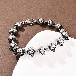 Античное Серебро Хэллоуин 304 браслеты-цепочки из нержавеющей стали, череп, античное серебро, 8-7/8 дюйм (22.4 см)