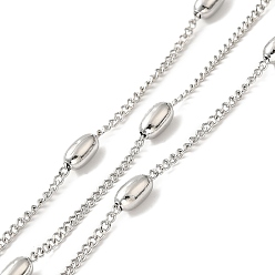 Нержавеющая Сталь Цвет Устойчивая к потускнению 304 цепь из нержавеющей стали, бордюрные цепочки с овальными бусинами, несварные, с катушкой, цвет нержавеющей стали, 7.5x4 мм, 2x1.5x1 мм
