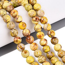 Gold Natural Imperial Jasper Beads Strands, Dyed, Round, Gold, 8~8.5mm, Hole: 1mm, about 46~51pcs/strand, 15.35~15.75 inch(39~40cm)