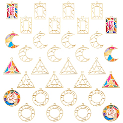 Light Gold 32шт 4 стили подвески из сплава с открытой спиной, для diy уф смолы, эпоксидная смола, Прессованные цветочные украшения, золотой свет, 38~42x25~38x2 мм, отверстие : 3 мм, 8 шт / стиль