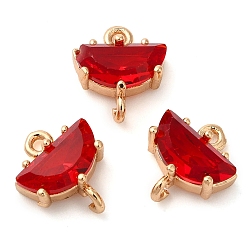 Красный Стойка покрытие латунь и стекло полукруглый соединитель charmsps, реальный 14 k позолоченный, без свинца и без кадмия, долговечный, красные, 12x10x4 мм, отверстие : 1.2~1.5 мм