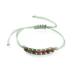 Unakite Adjustable Natural Unakite Braided Bead Bracelets, with Eco-Friendly Korean Waxed Polyester Cord, Faceted, 3/4 inch~3-7/8 inch(18~10.1cm)