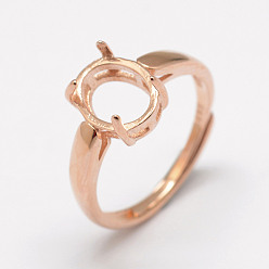 Розовое Золото Регулируемые 925 настройки для колец-солитеров из стерлингового серебра, Компоненты палец кольцо, овальные, розовое золото , лоток : 10x8 мм, 17 мм