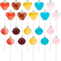 Mixed Color 20Pcs 2 Style Resin Pendants, with Platinum Plated Iron Loops, Imitation Food, Lollipop, Mixed Color, 10pcs/style