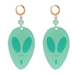 Аквамарин Акриловые серьги-кольца, прелести инопланетного лица, золотые, аквамарин, 58x35 мм