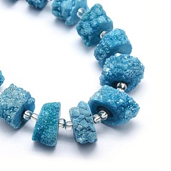 Cielo Azul Oscuro Cuentas de cristal de cuarzo druzy natural hebras, cuarzo solar, teñido, pepitas, cielo azul profundo, 12~26x6~17 mm, agujero: 1~2 mm, sobre 14~16 unidades / cadena, 7.9~8.3 pulgada (20~21 cm)