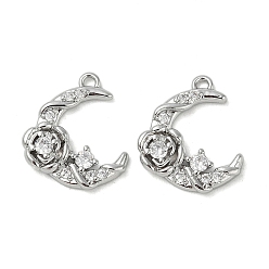 Платина Латунные микро проложить кубического циркония подвески, без кадмия, без никеля и без свинца, Луна прелести, платина, 15x13x2.5 мм, отверстие : 1 мм