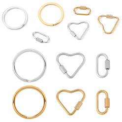 Golden & Stainless Steel Color 6Pcs 6 Styles 304 Stainless Steel Split Key Rings, Golden & Stainless Steel Color, 21~30x2.5~4mm, 1pc/style 