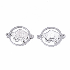 Taurus Tarnish Resistant 201 Stainless Steel Links connectors, Constellations, Flat Round, Stainless Steel Color, Taurus, 21x16x1mm, Hole: 1.4mm