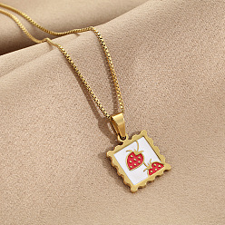 Strawberry 304 Stainless Steel Enamel Fruit Stamp Pendant Necklaces for Women, Golden, Red, Strawberry, 17.72 inch(45cm)