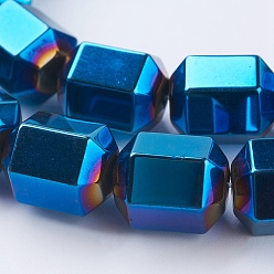 со Синим Покрытием Pvd вакуумное покрытие гальванопокрытие немагнитные синтетические гематитовые бусины нити, класс А, граненые, колонка, с покрытием синим, 12x10 мм, отверстие : 1 мм, 1 мм, около 34 шт / нитка, 15.7 дюйм (40 см)