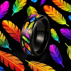 Negro Anillos de acero inoxidable impresos, pluma, negro, 304 mm, tamaño de EE. UU. 8 (10 mm)