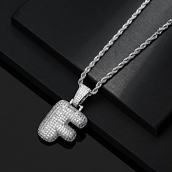 Letter F Латунные микропаве прозрачные кубические цирконии массивные инициальные подвески ожерелья, платина, Буква F, 19.69 дюйм (50 см)