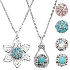 (52) Непрозрачная лаванда DIY 304 наборы для изготовления ожерелья из тросовой цепи из нержавеющей стали, с подвесками-кнопками из сплава со стразами в виде цветка и капли, разноцветные, 23.6 дюйм (59.9 см)