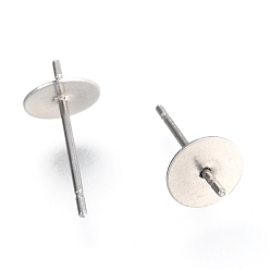 Stainless Steel Color Non-Tarnish 304 Stainless Steel Stud Earring Findings, for Half Drilled Beads, Stainless Steel Color, 13.5x8mm, Pin: 0.6mm