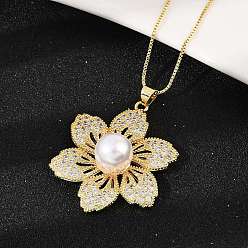 Настоящее золото 18K Ожерелья из латунных микрофибровых кубических цирконий и пластиковых бусин, цветок, реальный 18 k позолоченный, 17.48 дюйм (44.4 см)