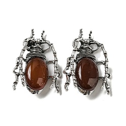 Красный Агат Брошь из сплава для предметов двойного назначения, с естественным сердолика, паук, 49.5x35.5x15~16 мм, отверстие : 4x2.5 мм