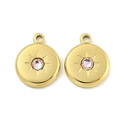 Real 14K Gold Plated Glass Pendants, with 304 Stainless Steel Findings, Flat Round, Real 14K Gold Plated, 19x15x3.5mm, Hole: 1.8mm