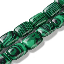 Malachite Perles synthétiques malachite brins, rectangle, 14~15x10~11x5~5.5mm, Trou: 1~1.2mm, Environ 28 pcs/chapelet, 16.02 pouce (40.7 cm)