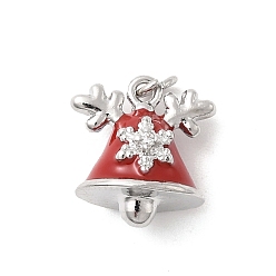 Красный Латунные микро проложить кубического циркония подвески, рождественские колокольчики, с эмалью и кольцом для прыжков, без кадмия и без свинца, стойки покрытие, долговечный, платина, красные, 12.5x12x8 мм, отверстие : 3.4 мм
